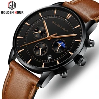 goldenhour mens watch top brand luxury fashion quartz watch men leather waterproof sports wrist watch male relogio masculino