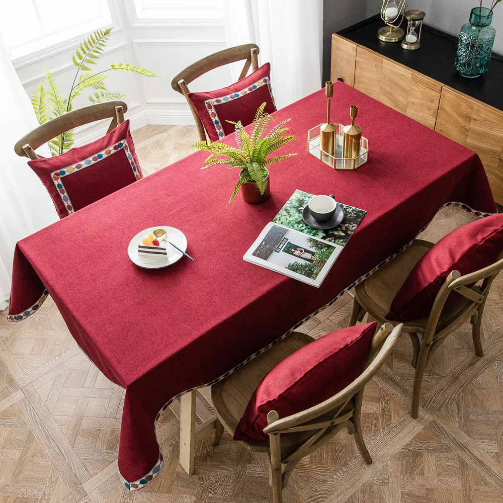 

Pure Color Waterproof Tablecloth Rectangular Table Cloth Red Cotton Christmas Tablecloth Table Cover Party Wedding decoration