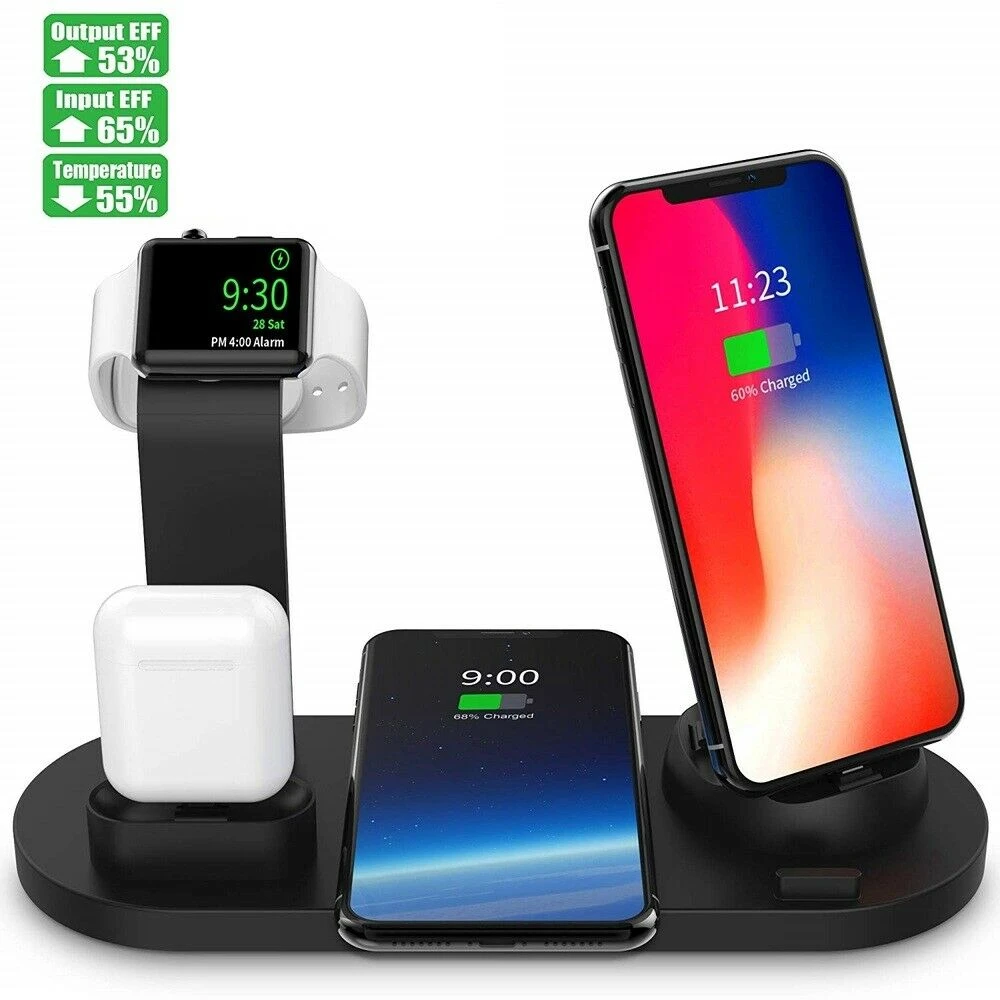 10 Вт Qi Беспроводное зарядное устройство док-станция 4 в 1 для Iphone Airpods Micro usb type C подставка Быстрая зарядка 3,0 Для Apple Watch зарядное устройство
