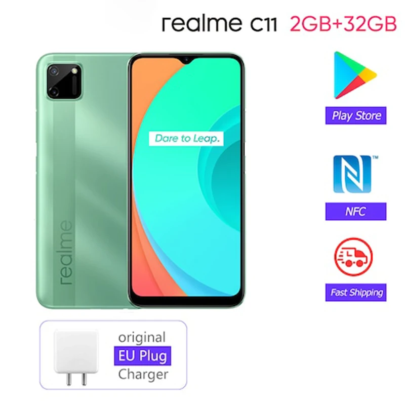 

Realme C11 4G LTE мобильные телефоны 2 Гб ОЗУ 32 Гб ПЗУ 6,5 дюйма 5000 мАч большая батарея 3 слота для карт Android смартфон 13 МП NFC телефон