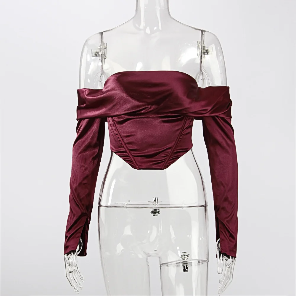 

Satin Corset 2021 Spring Women Sexy Off Shoulder Cincher with Bone Tops Elegant Waist Shapewear Female Slim Lady Body Shaper