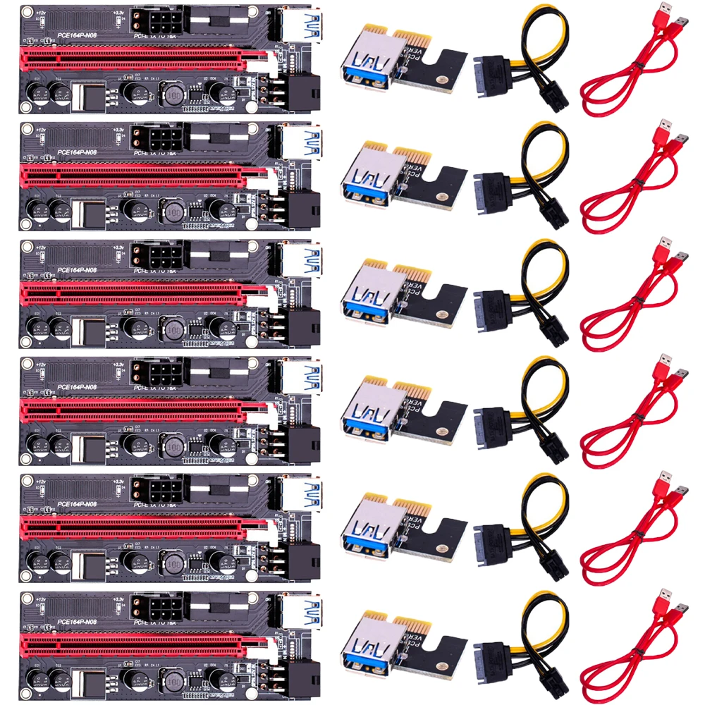 

6 шт. PCI Express Riser Card PCI-E 1X к 16X удлинитель адаптер Borad с USB 3,0 кабелем 4Pin 6Pin шнур питания для GPU Miner