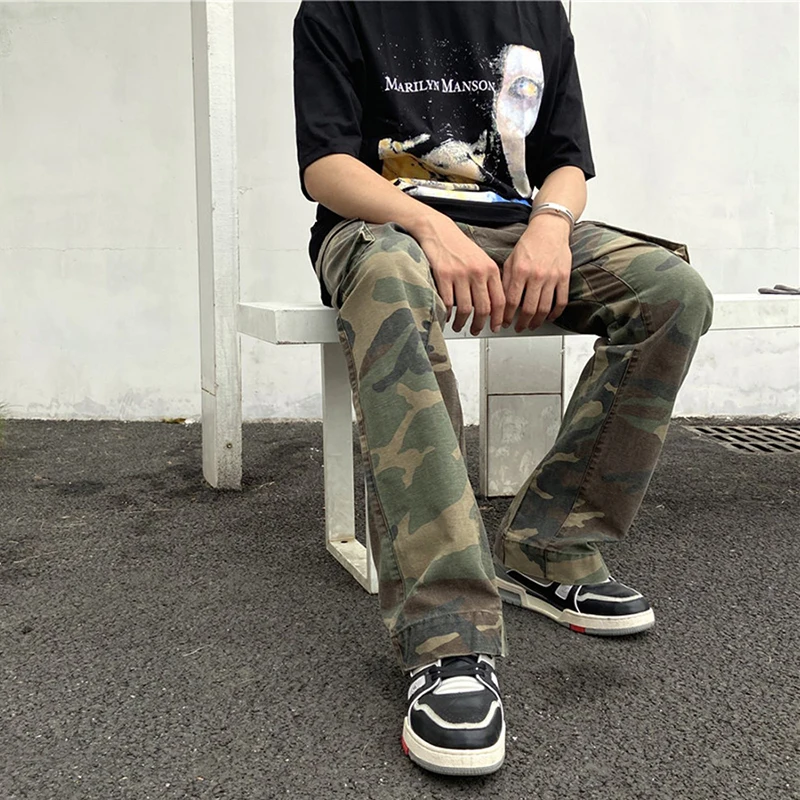 2020 Camouflage Flare Pants Fashionable Camo Cargo Pants for Men Slim Fit Camouflage Trousers Women All-match Hot Style slim fit golf trousers