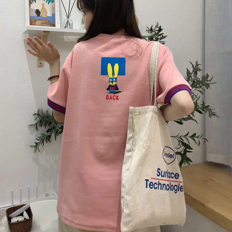 Женская футболка с рисунком Kawaii розовая белая уличная Футболка Harajuku Bts Kpop