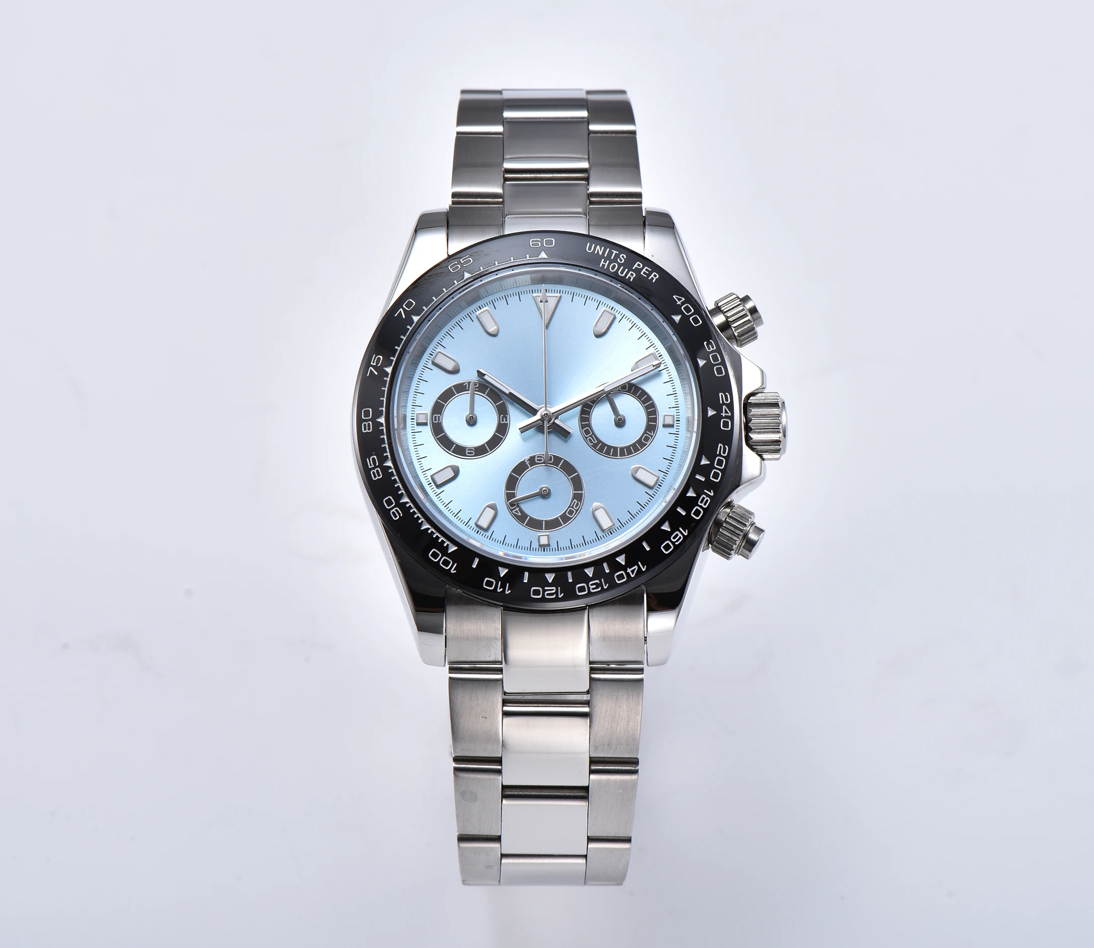Японский хронограф часы VK63 кварцевый механизм 39 мм синий стерильный циферблат