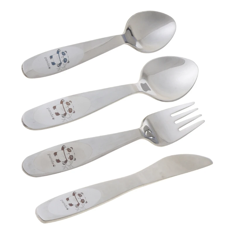 

4pcs/set Baby Teaspoon Spoon Food Feeding Fork Knife Utensils Set Stainless Steel Kids Learning Eating Habit Children