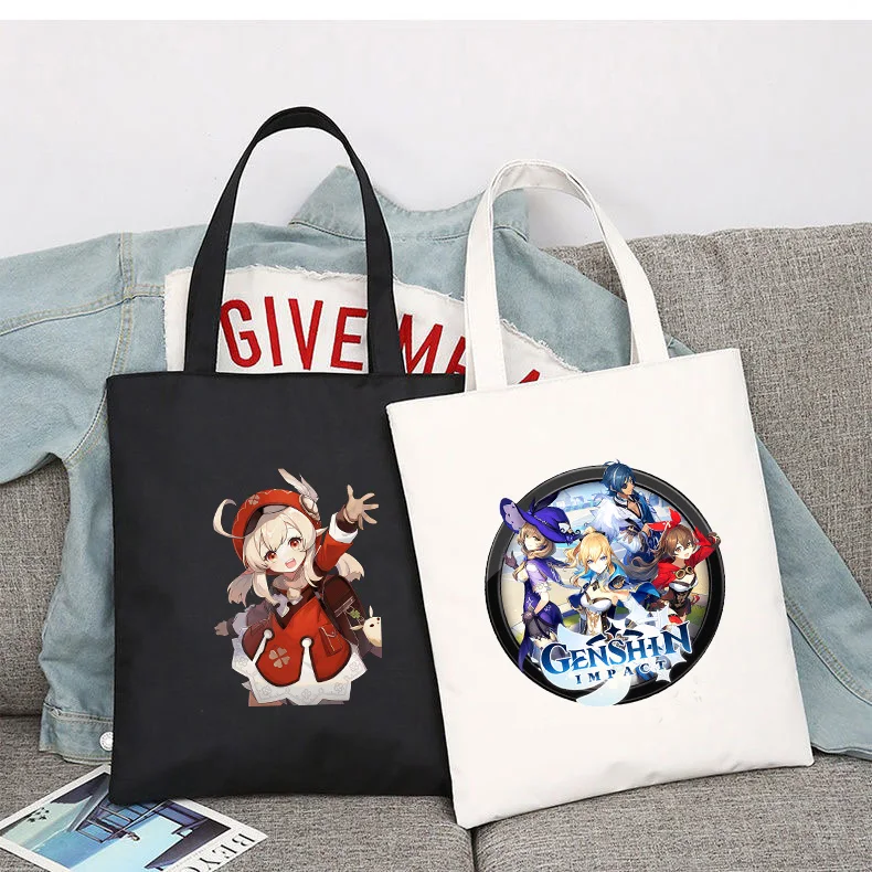 

Game Genshin Impact Boys Girls Shopping Bag Handbag Foldable Reusable Cloth Shopper Harajuku Style Bag Student Canvas Tote Bag