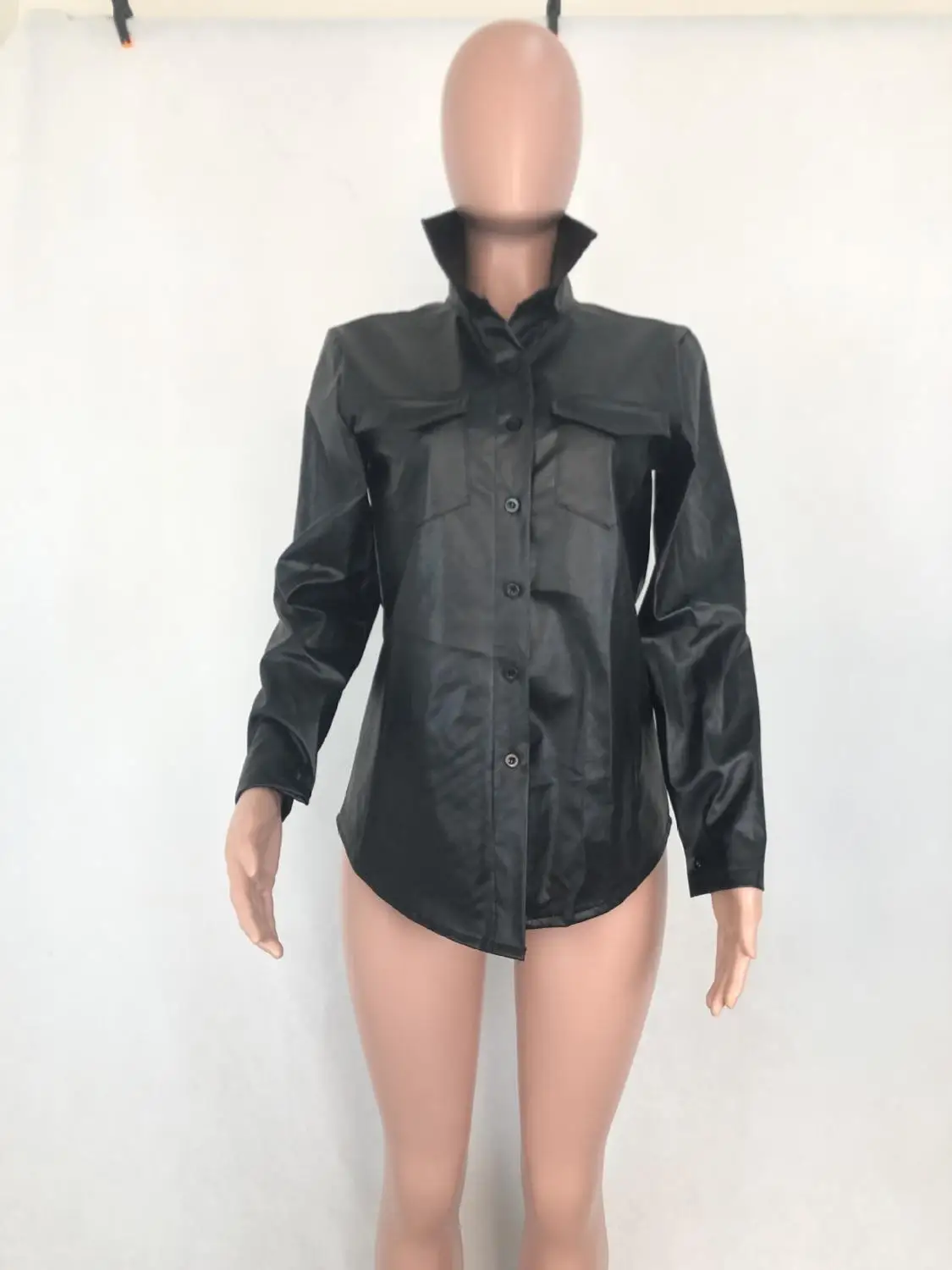 2019 черная ПУ искусственная кожа яркого цвета рубашка Женская Осенняя новая