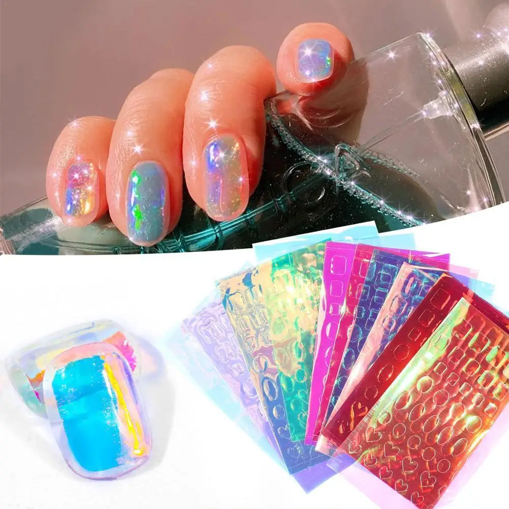 

11PCS Nail Art Aurora Ice Cube Cellophane Transfer Jewelry Candy Stickers Cropped Paper Chameleon Manicure Decorations