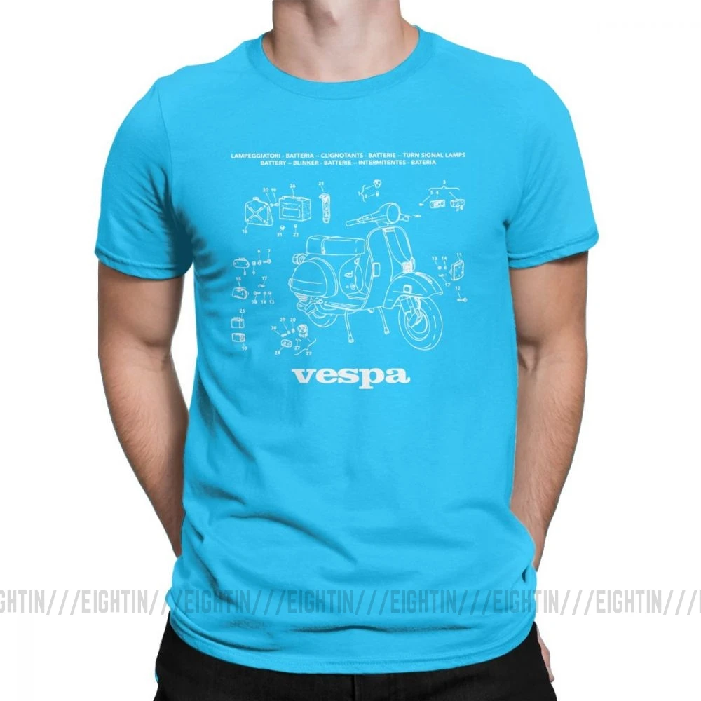 Vespa футболки запчасти скутер Италия уникальный ретро мотоцикл велосипед футболка мужская короткий рукав Винтаж тройники очищенный хлопок - Цвет: Medium Blue