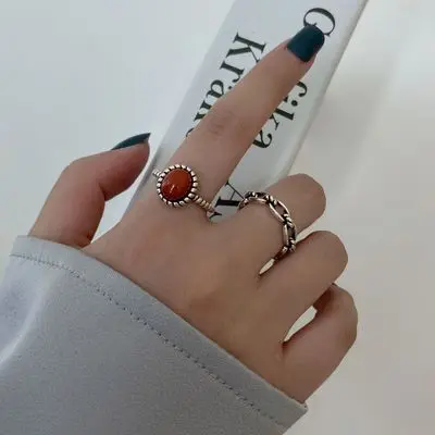 

New Trend Red Gem Ring For Ladies Online Celebrity Silver Plating Geometry Suitable For Tourism Commemoration 2021 Exquisite