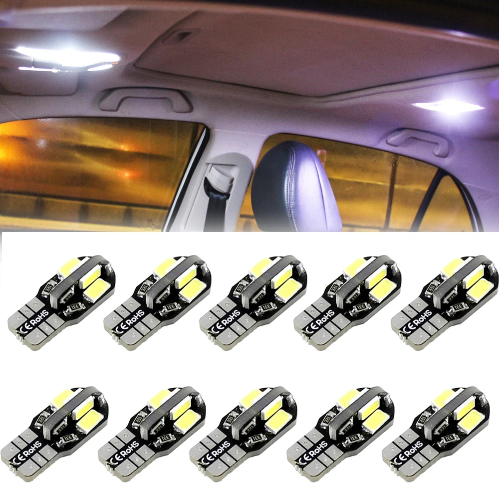 

10pcs T10 Car LED White Light 8 SMD 5730 Door Lamp Side Marker Light License Plate Lights Tail Lamp Auto Replacement Bulb