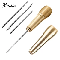 miusie copper handle sewing awl hand stitcher shoe repair tool sewing repairing canvas leather needles diy leather sewing tools