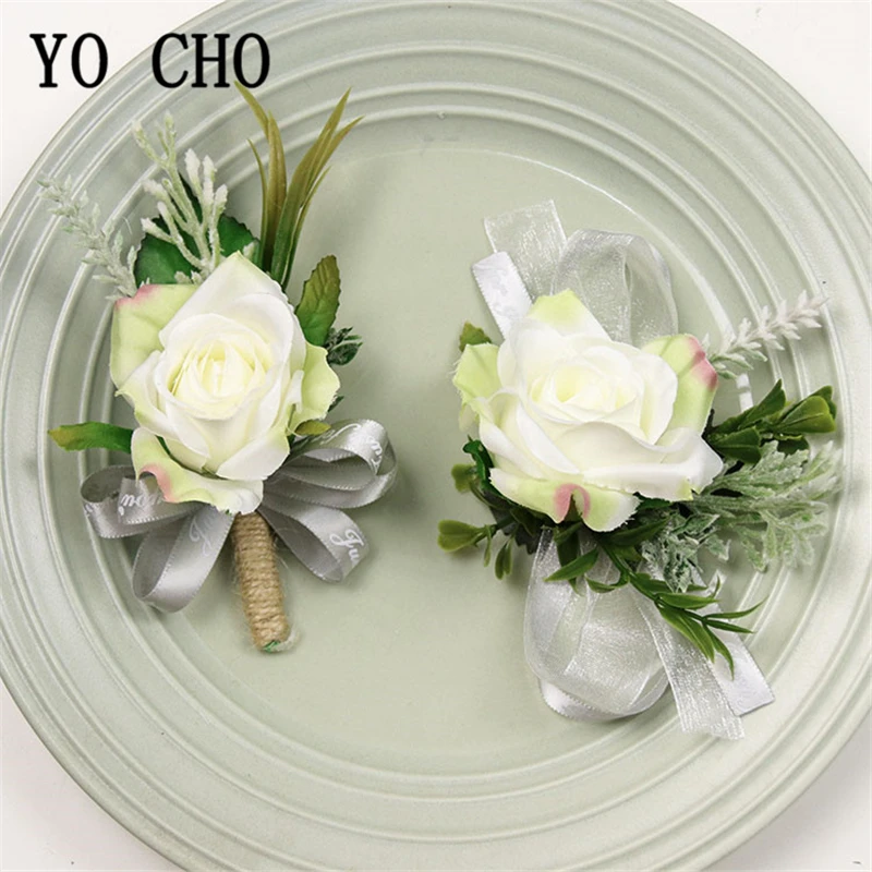 Бутоньерка для жениха YO CHO свадебная бутоньерка браслет белая искусственная