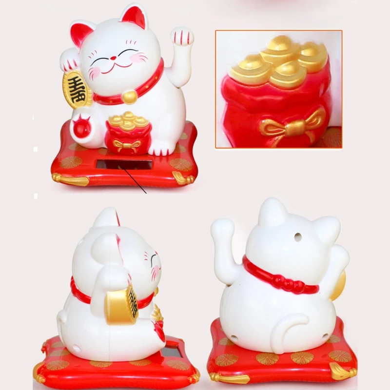 Solar Electric Cute Lucky Cat Ornaments Desktop Craft Art Home Shop Hotel Decor | Дом и сад