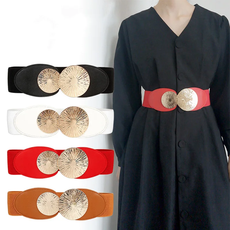 

Новый модный широкий пояс с двойными металлическими кольцами, женский пояс, эластичный корсет с высокой талией, Женский нейлоновый пояс на ...