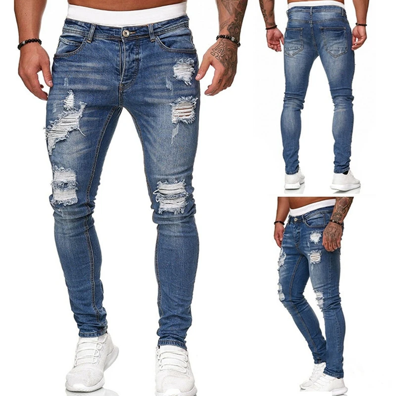 

Mens Jeans Spring Hip Hop Black Cool Skinny Ripped Stretch Slim Elastic Denim Pants Large Size for Male Casual Jogging Jeans
