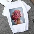 Модная эстетичная футболка Camisetas 2019 в стиле Харадзюку, женские белые топы с коротким рукавом, с цветами и перьями, Повседневная футболка для пар, женская футболка