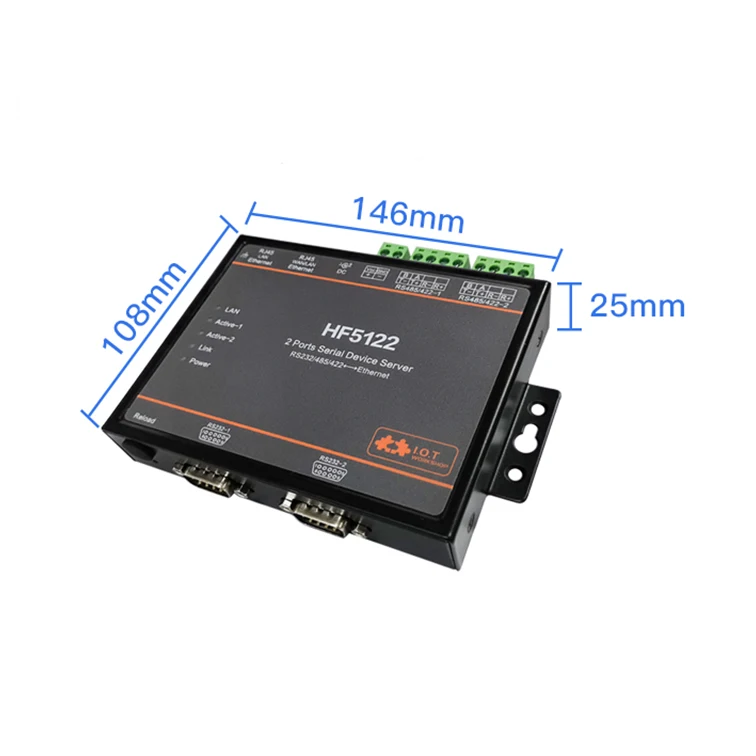 HF5122 двойной последовательный порт RS232 / 485/422 сервер Ethernet широкий вход постоянного