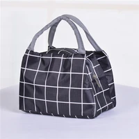 fashion lattice lunch bag large capacity waterproof polyester fabric tote box portable women kids men insulation hand pack