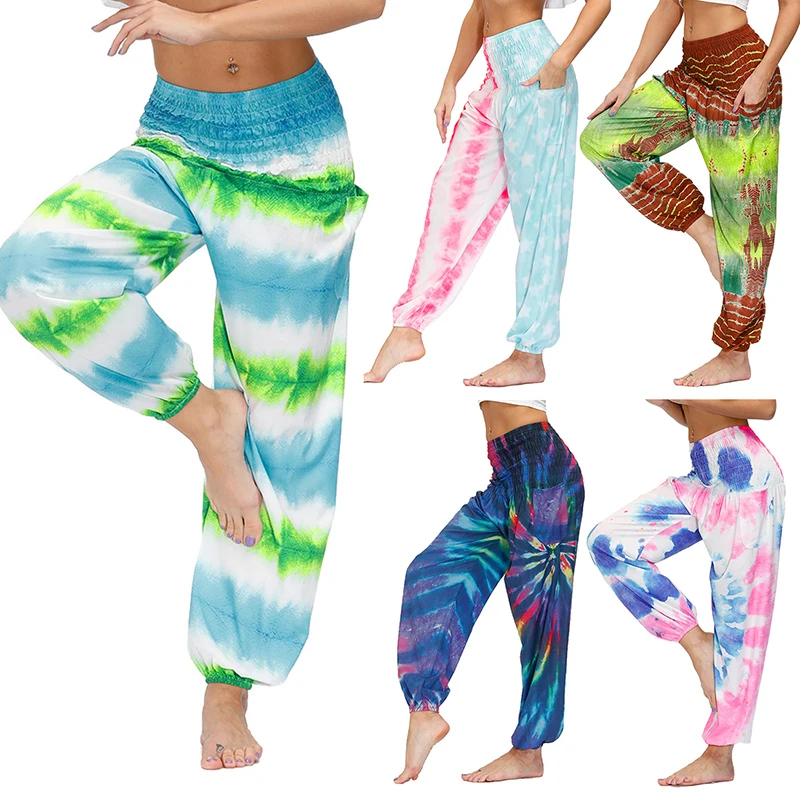 Женские богемные повседневные свободные штаны для йоги с галстуком-краской