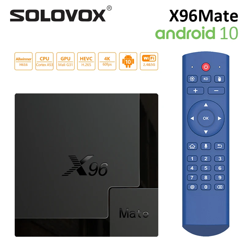SOLOVOX 2020 X96 Коврики Android 10 Смарт ТВ коробка 4 Гб оперативной памяти 32 встроенной