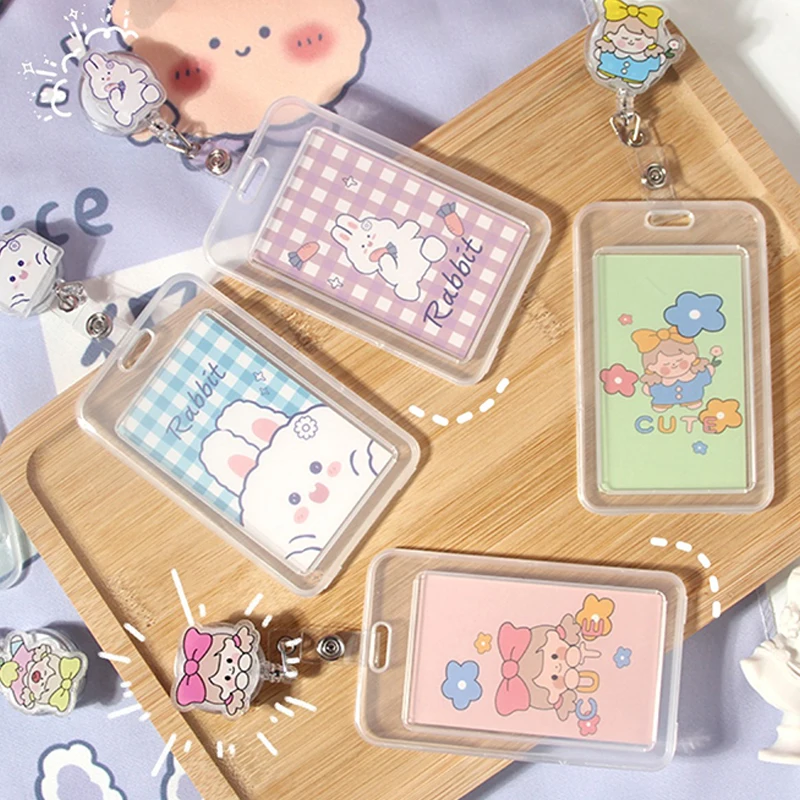 

Cartoon Plaid Pattern Retractable Badge Card Holder Nurse Doctor Exhibition Pull Key Name Card Protective Cover Badge Holder