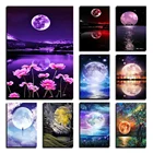 Пейзаж цветной алмазной вышивки полный квадраткруглая луна алмазная живопись пейзаж ручной работы DIY цветы украшение дома