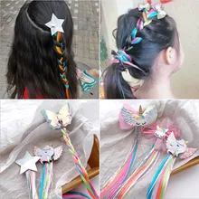 Pinzas para el pelo de dibujos animados para niña y niño, horquillas de unicornio de princesa dulce, tocado trenzado colorido, pasadores (1)