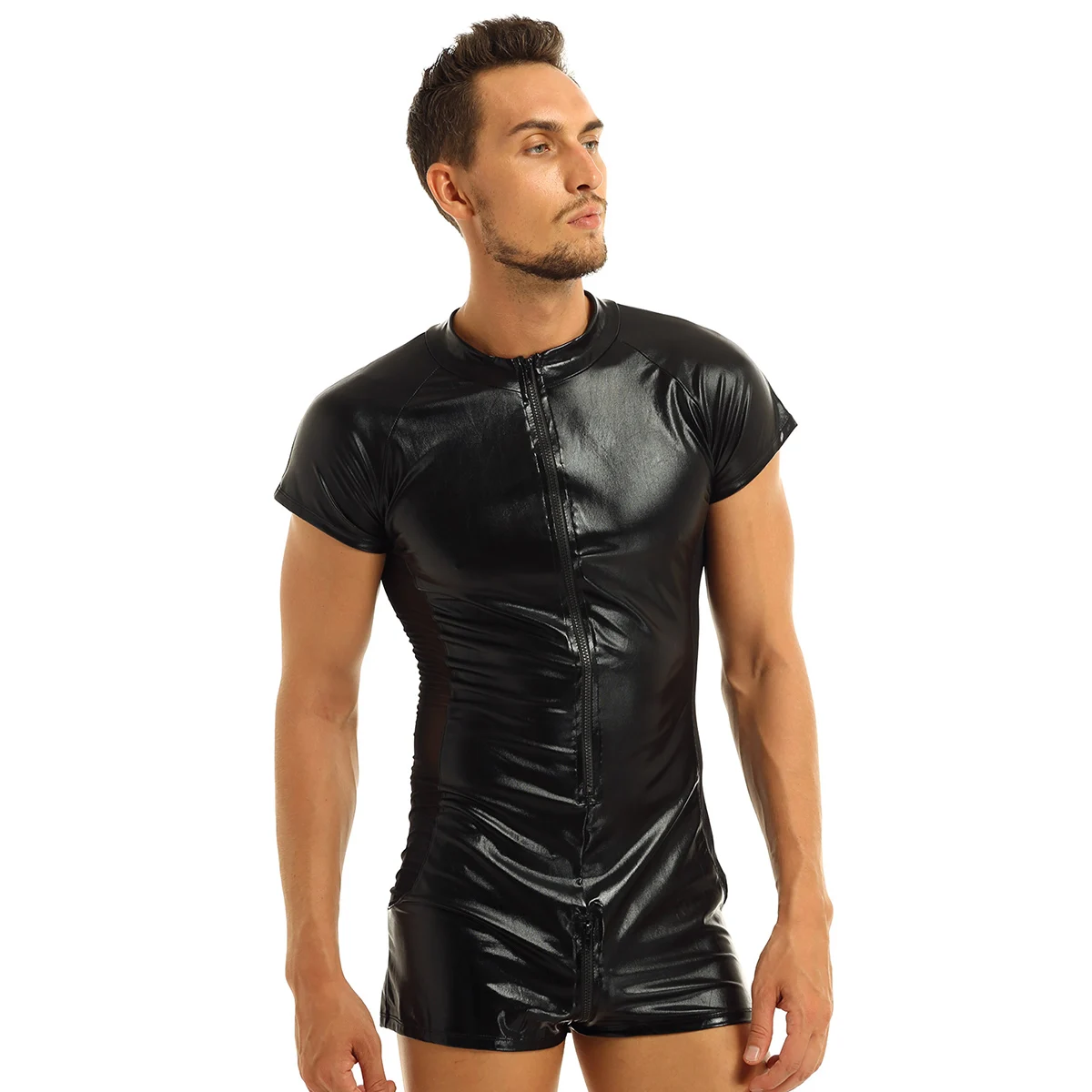 Мужские стринги трико боди кожаное костюм с передней молнией мужское для борьбы