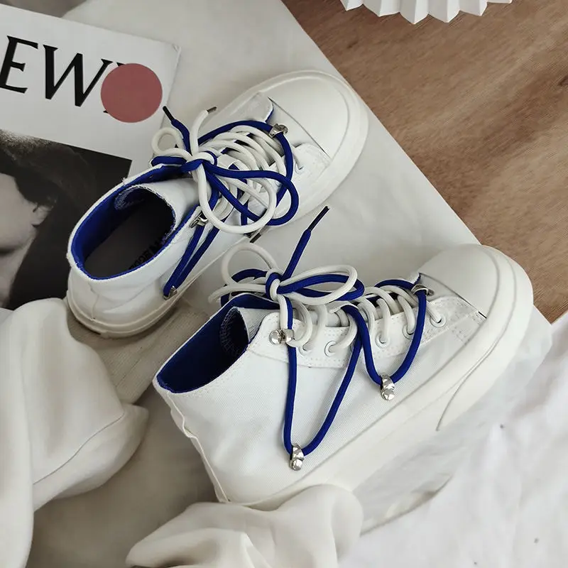 

Niche ins tide street photography Hong Kong style canvas shoes female 2021 new spring and autumn casual all-match high-top small