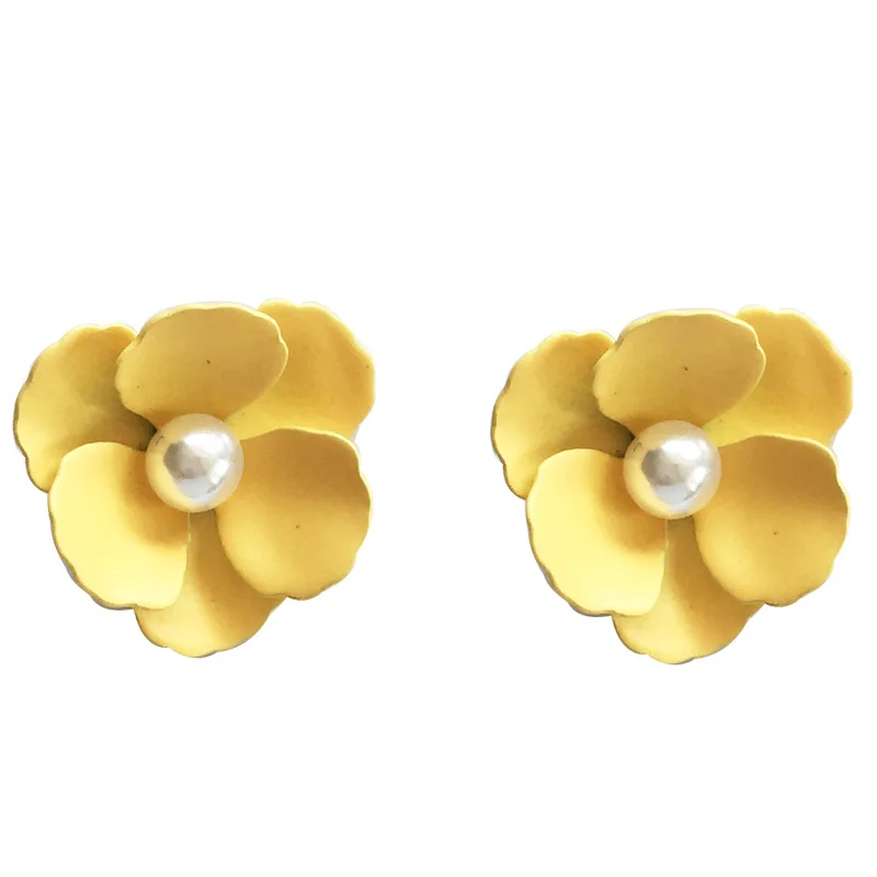 

S925 needle Trendy Jewelry Yellow Flower Earrings Sweet White Pearls Stud Earrings Women Jewerly Girl Student Gifts