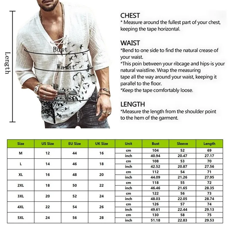 

2021 Hot Sale Men's Fashion Loose Shirt Casual Middle Sleeve Lace Up Neck Summer Beach Tee Tops Print T-shirts
