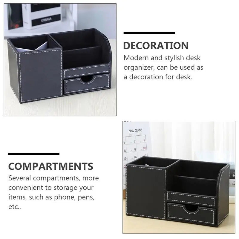 

1pc Multifunctional Office Desktop Stationery Holder Desktop Organizer (Black)