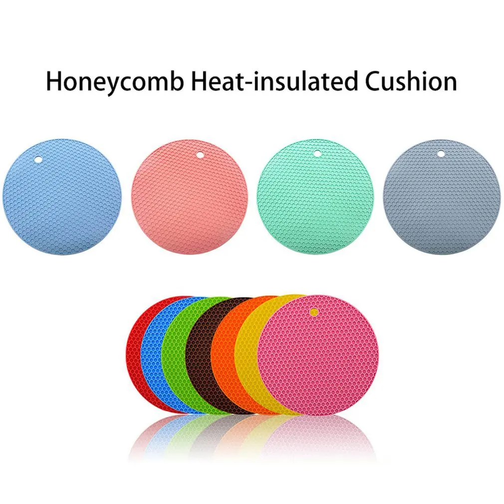 

Hot Rubber Insulation Pads Anti-scalding Table Mat Kitchen Potholder Round Coaster Bowl Mat Pad Non-slip Honeycomb Designed Pad~