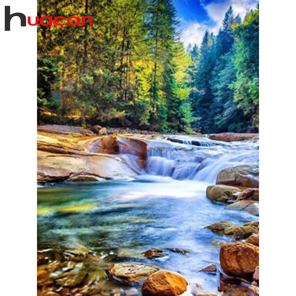 

Алмазная мозаика Huacan, набор для алмазной вышивки 5D, с рисунком пейзажа, реки, домашнее украшение
