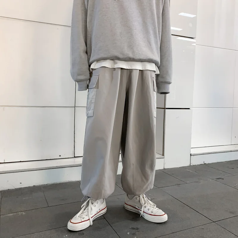 

2021 The Latest Autumn Thin Japanese Retro Loose Big Pocket Overalls For Men And Women Straight Nine-point Wide-leg Trousers