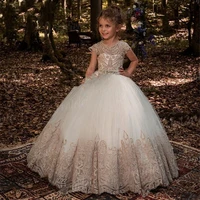 cap sleeves princess ball gown flower girl dresses with appliques pageant party dress