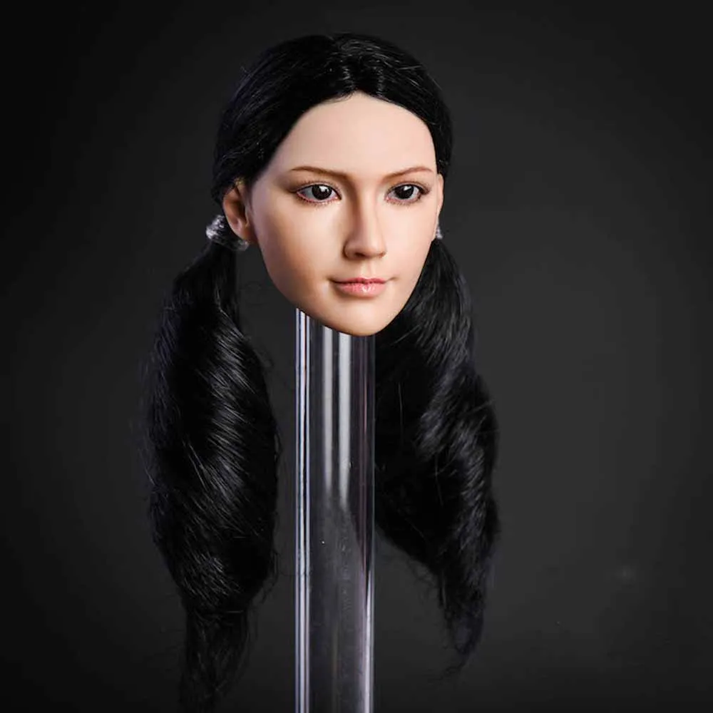 1/6 азиатский золотистый красный черный волос женская модель головы 12-дюймовый