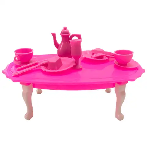 1 набор, аксессуары для кукол, игрушки, куклы, розовый обеденный стол с едой и чашкой для куклы Барби, мебель для куклы, детские игрушки 006A3