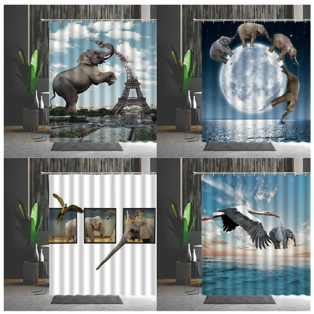 

Creativity Shower Curtains Interesting Elephant Personality Home Decoration Bathroom Wall Hanging Curtain Multiple Size