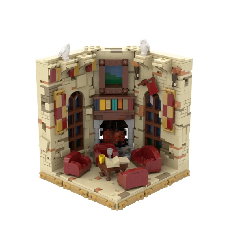 

Строительные блоки MOC, кирпичи из фильма, город, улица, сцена, замок, общая комната, книжный конец, модульная Строительная модель, игрушки, 942 ш...