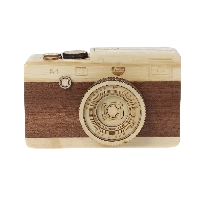 

Wooden Music Box Retro Camera Design Classical Melody Birthday Home Decoration
