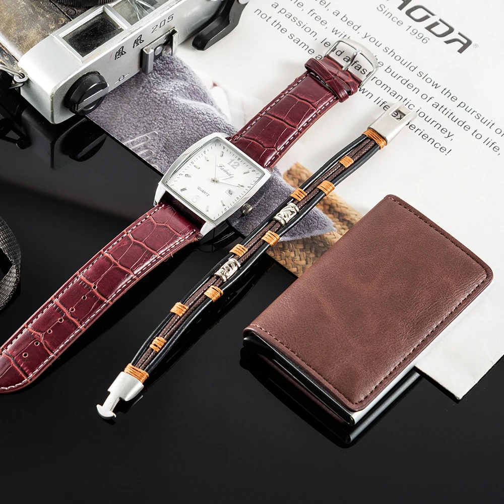 Новый дизайн 3 шт./компл. часы подарочный набор для мужчин модный браслет + сумка