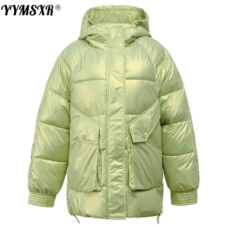 

2021 New Winter Bright Face Women's Cotton Coat Casual Loose Long Sleeve Big Pocket Down Cotton Ladies Bread Jacket Elegant