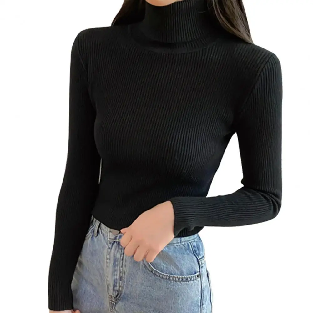 

Winter Women Turtleneck Solid Color Knitted Sweater Autumn Winter Long Sleeve Ribbed Bottoming Sweater Ladies Clothing One Size
