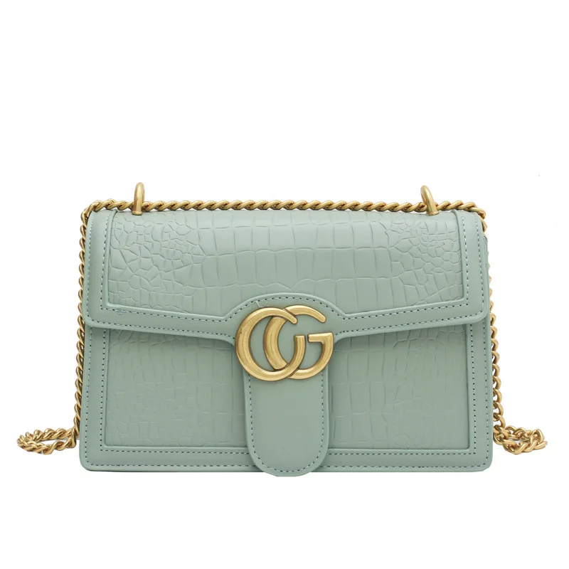 

2021 New Fashion Trend Temperament Luxury Brand Letters Simple Pure Color Crocodile Pattern Portable Messenger Shoulder Lady Bag