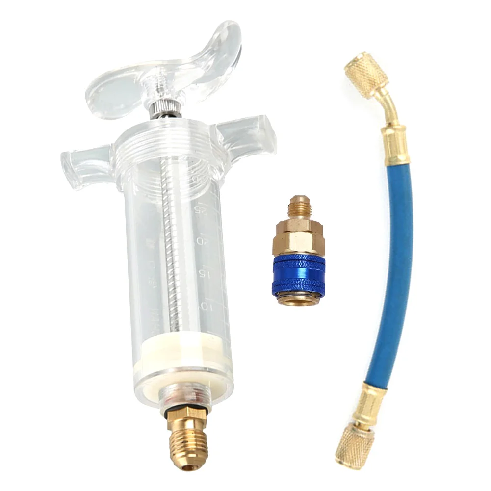 

Oil/Dye Sampler Injector 30Ml with Low Side Quick Coupler Adapter 1/4 inch SAE R134 Manual Oiler Coolant Filling Tube Injector