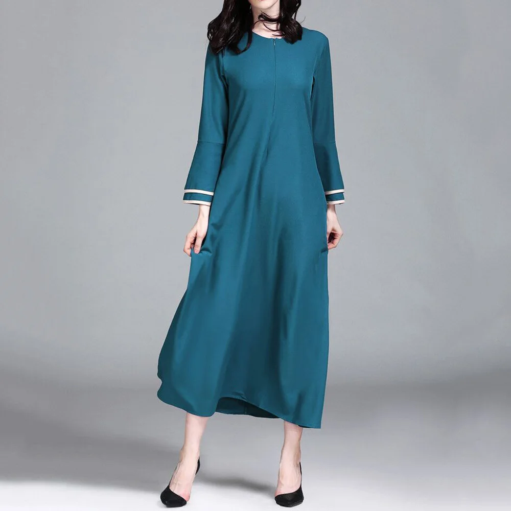 Abaya Jilbab мусульманское платье макси Однотонное голубое длинное платье-Кафтан