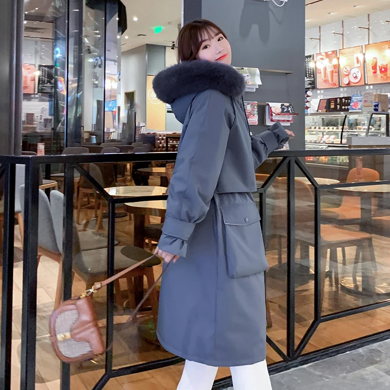 Ovesize свободная зимняя куртка 2020 Женская с капюшоном и мехом теплая длинная парка